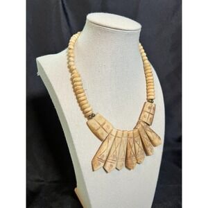 Vintage Carved Natural Bovine Bone Pendant & Beads Tribal Artisan Geometric